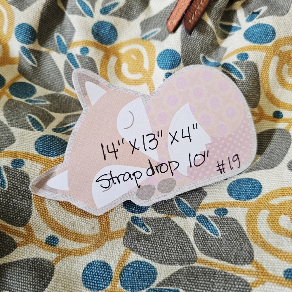 Fossil canvas Floral Patterned Tote Bag with Yellow and Blue Accents - Picture 10 of 11